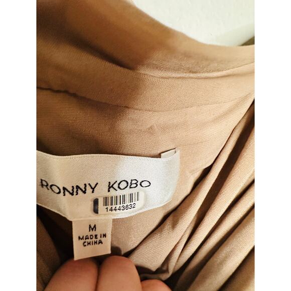 RONNY KOBO Brown Tan One Shoulder Neckline Pleated Bodice Killian Gown Size M - Picture 11 of 15